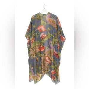 One Hundred Stars Peacock & Poppies Short Floral Sheer Lightweight Kimono